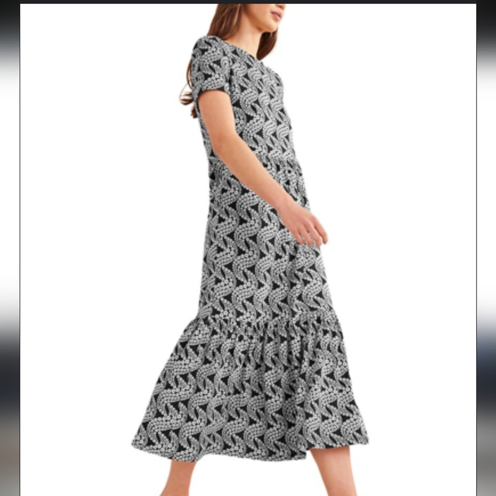 Boden Black and White Geometric Midi Dress